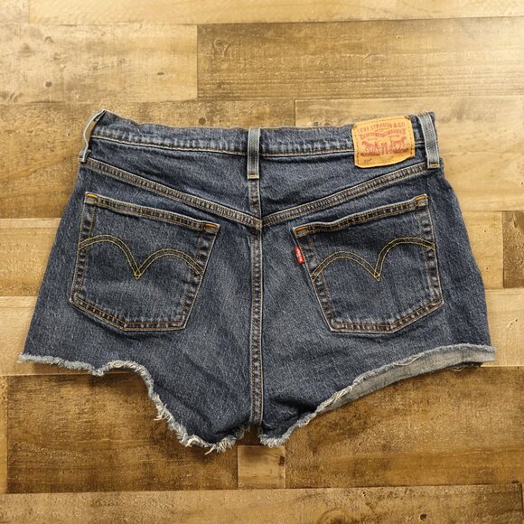 Levi’s 501 Cutoff Denim Shorts Women’s W32 Blue Distressed High-Rise Button Fly - Picture 9 of 13